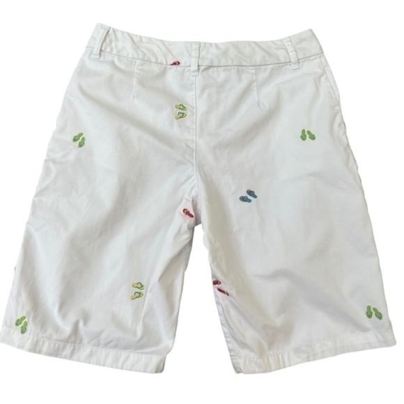 Bamboo Traders white cotton bermuda shorts with embroidered flip flops size 10 - Picture 3 of 7